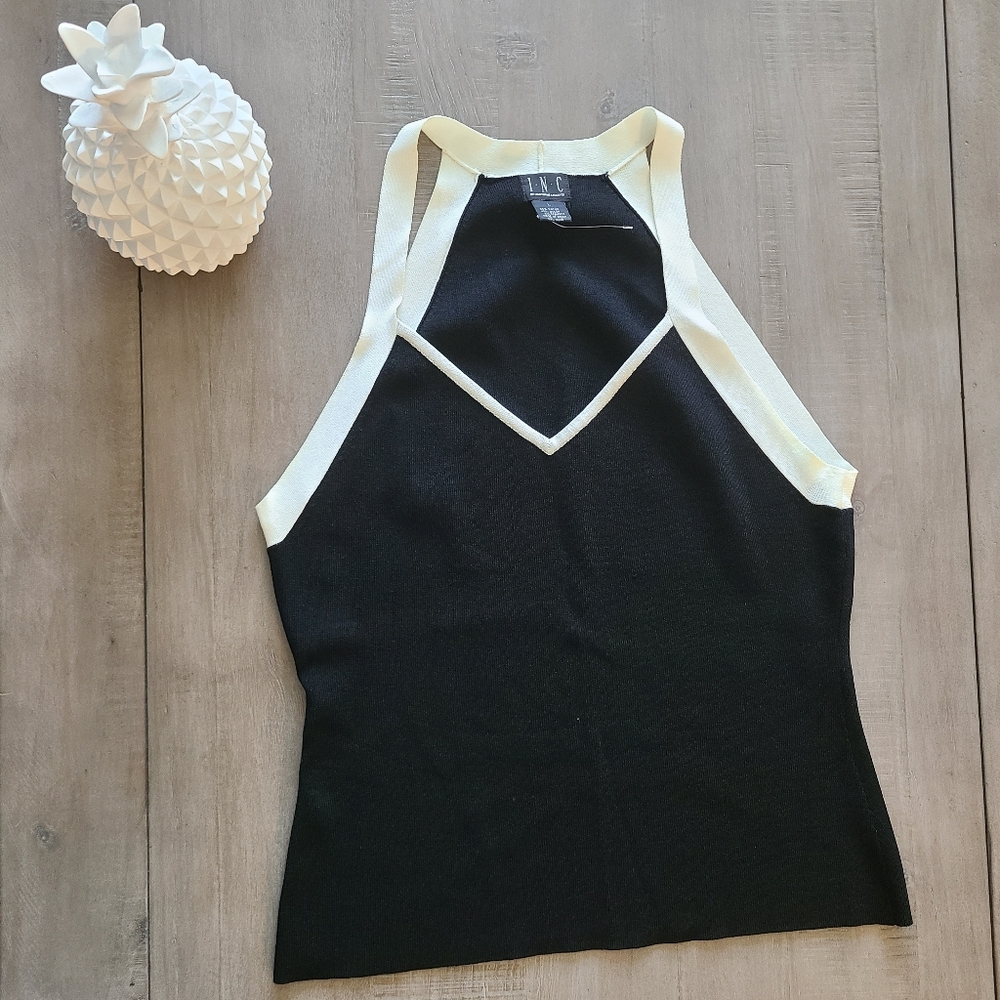 INC Black and Off-White Tank Top - size Large